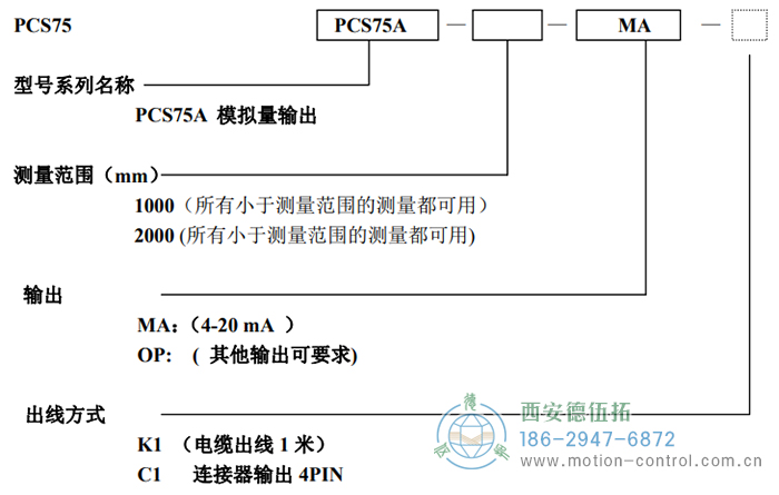 PCS75A拉線位移傳感器訂貨選型說明 - 西安德伍拓自動化傳動系統(tǒng)有限公司