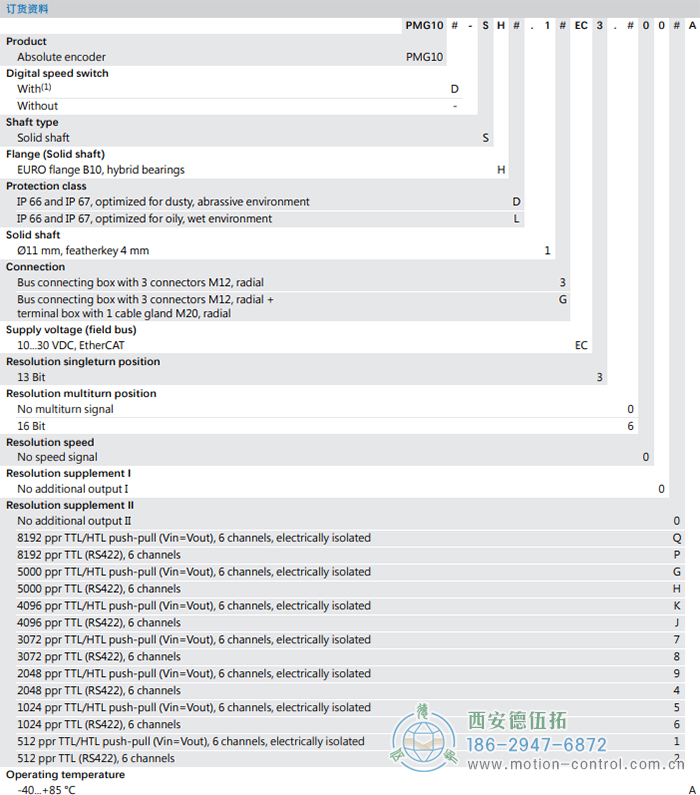 PMG10 - EtherCAT絕對(duì)值重載編碼器訂貨選型參考(?11 mm實(shí)心軸，帶歐式法蘭B10或外殼支腳 (B3)) - 西安德伍拓自動(dòng)化傳動(dòng)系統(tǒng)有限公司