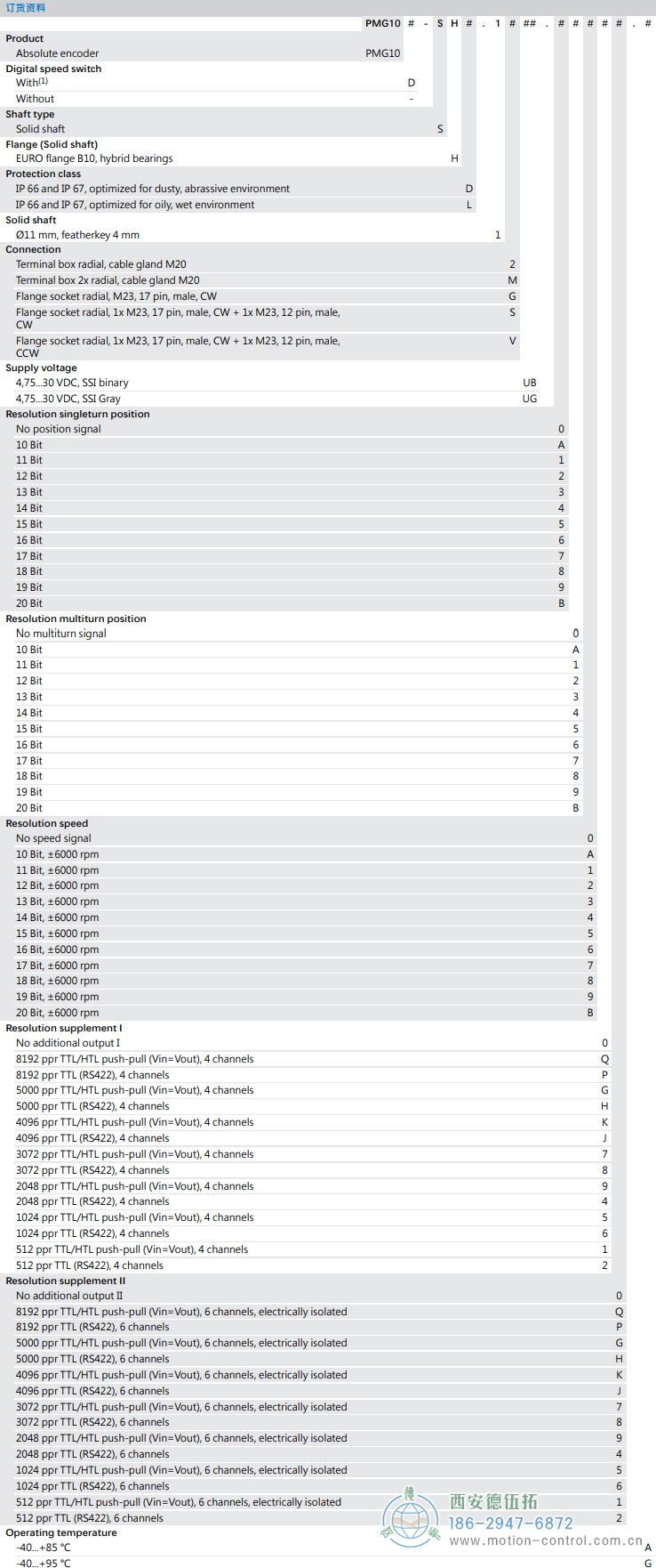 PMG10 - SSI絕對(duì)值重載編碼器訂貨選型參考(?11 mm實(shí)心軸，帶歐式法蘭B10或外殼支腳 (B3)) - 西安德伍拓自動(dòng)化傳動(dòng)系統(tǒng)有限公司