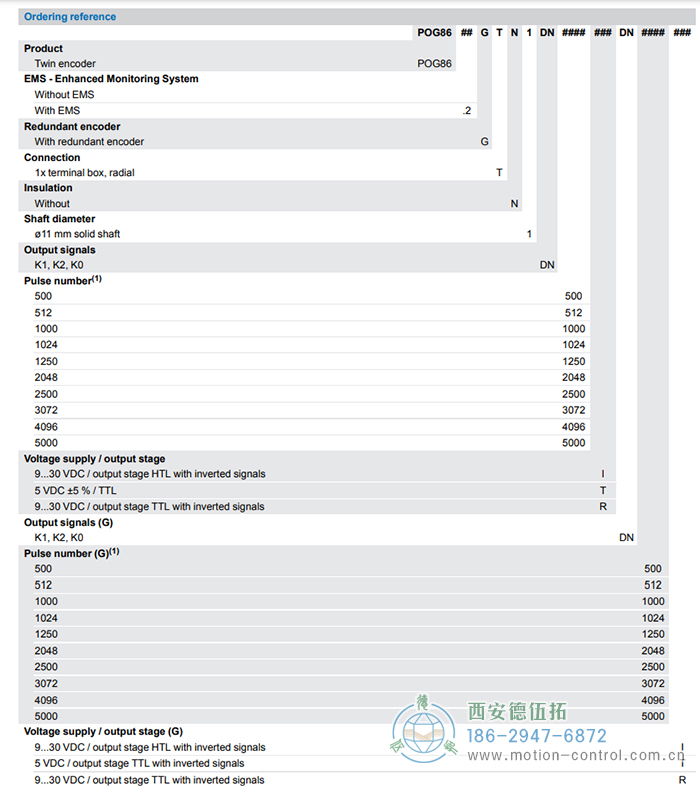 POG86G增量重載編碼器訂貨選型參考 - 西安德伍拓自動化傳動系統(tǒng)有限公司
